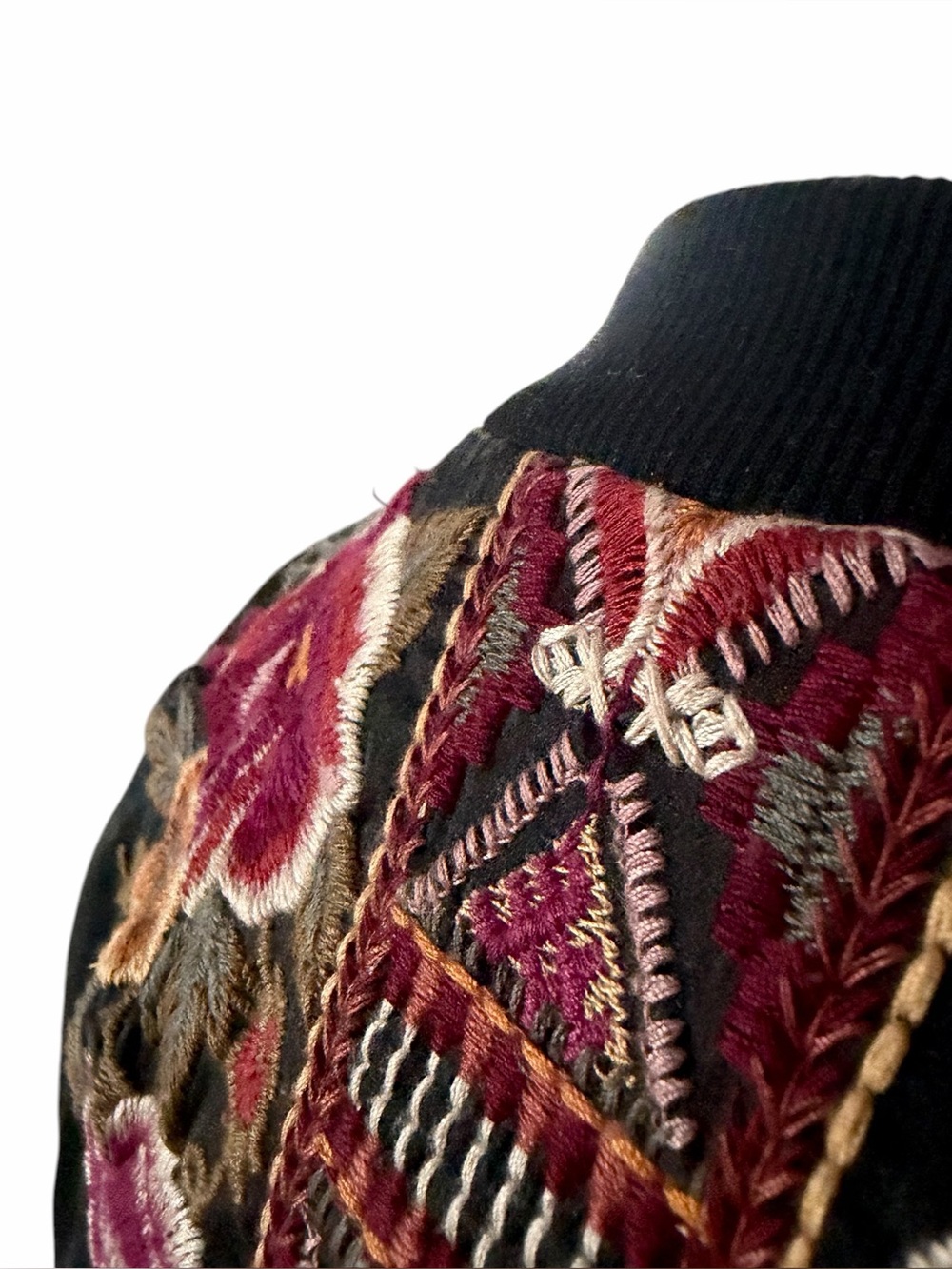 Johnny Was Black Nepal Silk Blend Bomber Jacket with Floral Embroidery L - Picture 7 of 14